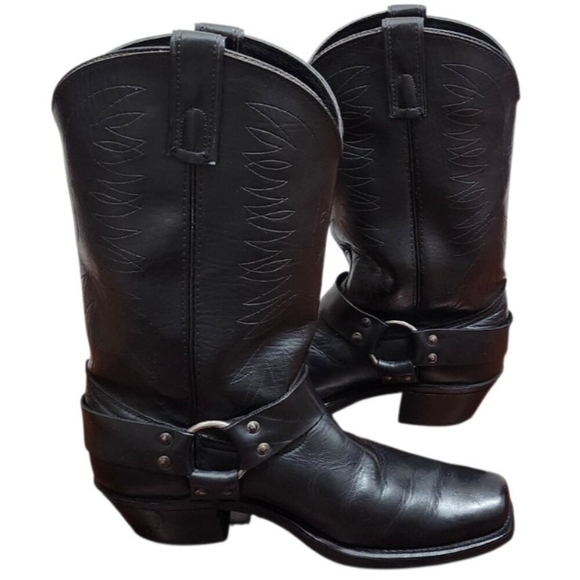 Texas USA Made Black Leather Western Harness Boots Eagle Detail Men’s 9 main image 11
